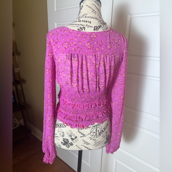 Free People Lolita Smocked Top Floral PINK - SIZE XS - Picture 6 of 9